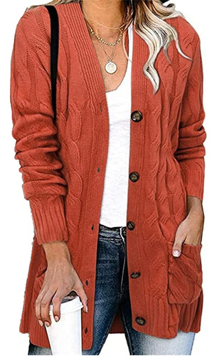 Cardigans Para Mujer Informal Manga Larga Boton Frente Punto