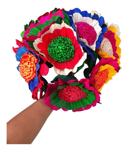 Flores De Hoja De Maiz  Artesanías Mexicanas 12pz