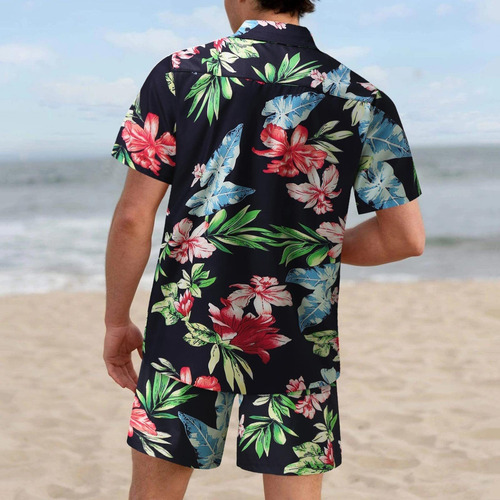 Mens Hawaiian Shirts And Shorts Set 2 Piece Floral Beach