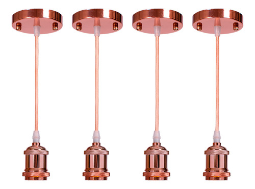 Kit 4 Pendente Soquete Retrô Industrial E27 Rose Gold Iluminar Ambiente 