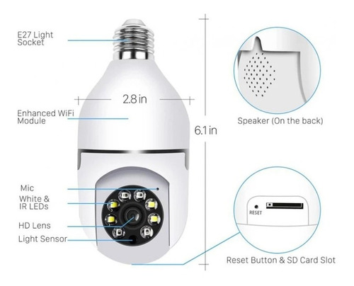 Imagen 4 de 8 de Camara Lampara Robotica Wifi Interior 1080p Audio Video!!!!