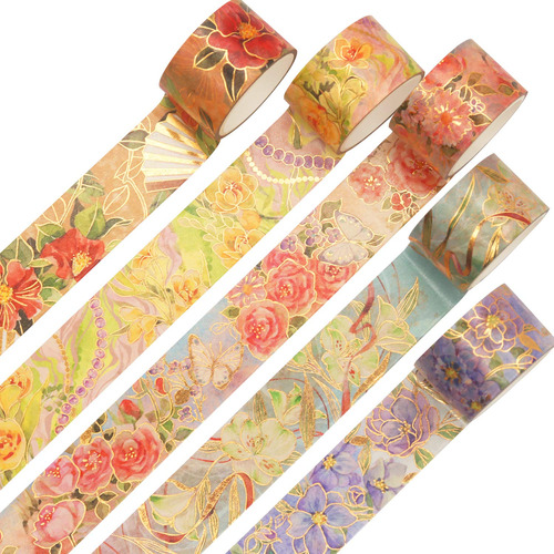 Blooming Washi Tape Set Cinta Adhesiva De Lámina Dorad...