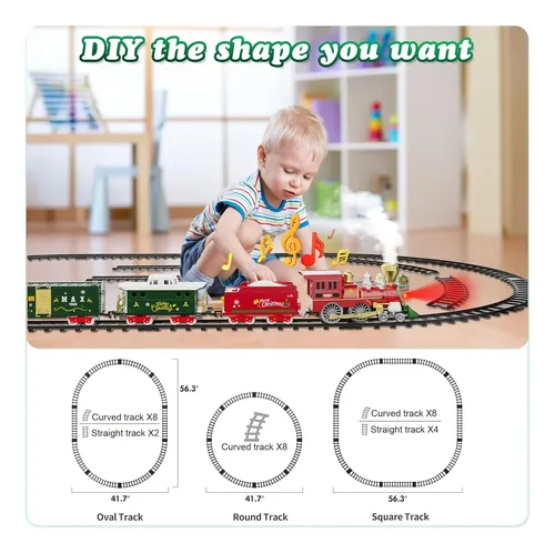Tren De Navidad Eléctrico Con Control Remoto – Locomotora Con Humo, Luces Y Sonidos, Vagones Y Vías, Decoración Y Juguete Para Árbol