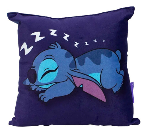 Stitch Dormido Just Chill Almofada Fofa Veludo 25x25 Cm Geek Cor Azul