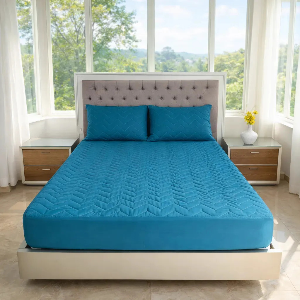 Protector Acolchado Cama Sencilla + 2 Fundas De Almohada Color Turquesa Tamaño del colchón Sencillo
