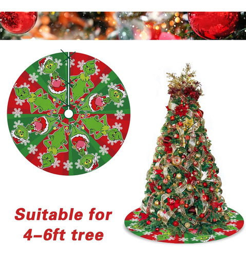 Falda Grinch Para Árbol De Navidad, 90 Cm, Adornada Con Cuel