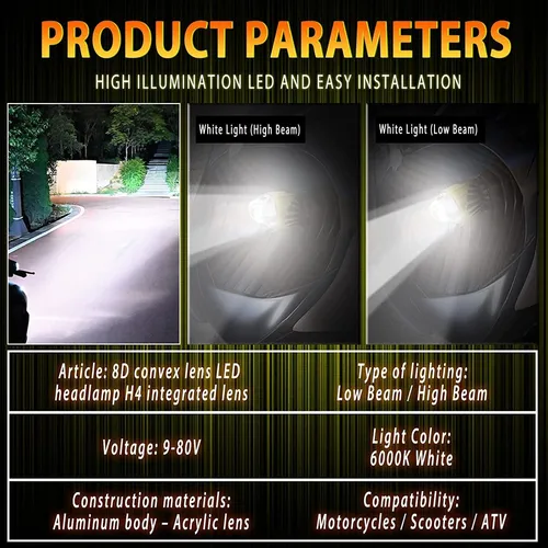Foco Led Proyector H4 Csp 8d Lupa Auto Moto 2pz