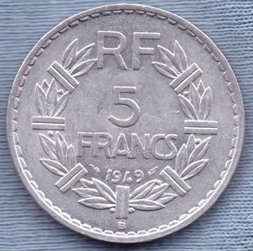 Imagen 1 de 2 de Francia 5 Francs 1949 B * Enorme *