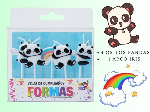Imagen 4 de 5 de Velas Formas Ositos Panda Arco Iris Cotillón Cumpleaños