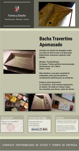 Imagen 2 de 10 de Bacha Travertino Artesanal Baño, Tesalia Gm - Forma Y Diseño