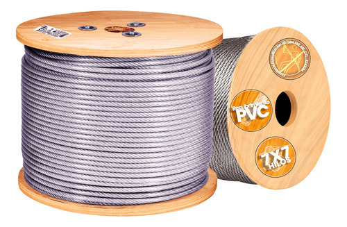 Cable Rígido 1/4' Acero 7x7 Recubierto Pvc, Carrete De 300 M