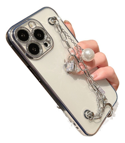 Caja Del Teléfono Con Cadena Colgante De Cristal Perla,