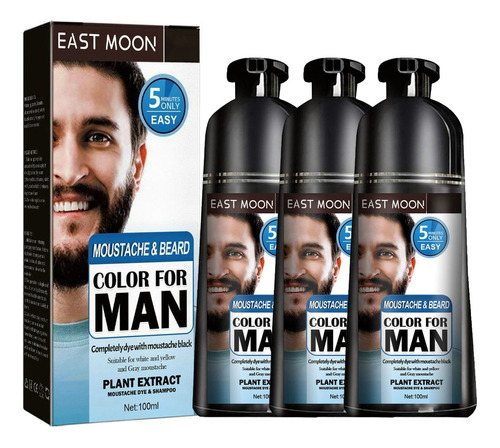 3 X Champú For Teñir Permanentemente La Barba, Color Negro