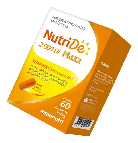 Nutride Maxx Vitamina D 2000ui 400mg 60 Cápsulas Maxinutri