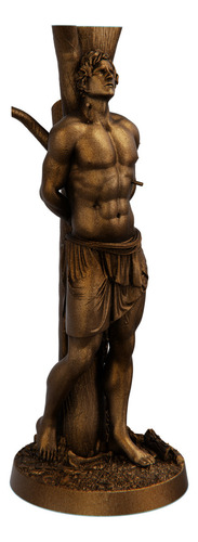 Estátua São Sebastião Estatueta Imagem Católica Cor Co Cobre Antigo