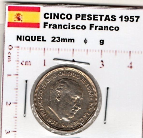 Moneda España  Francisco Franco Cinco Pesetas 1957  Ef3