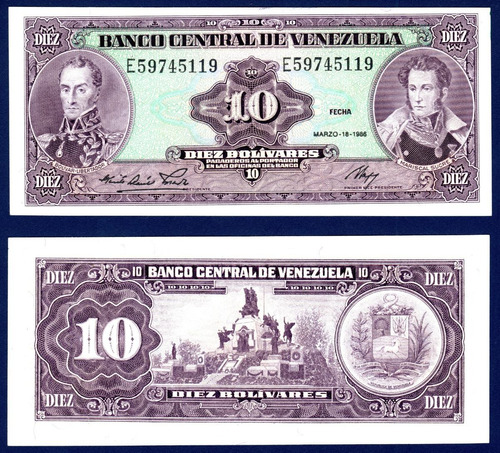 Billete 10 Bolívares E8 Marzo 18 1986 Simón Bolívar Y Sucre