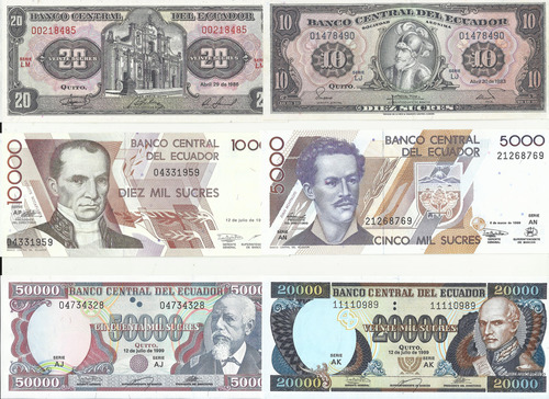 Ecuador Lote Billetes Varias Denominaciones