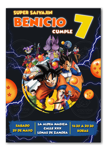 Invitación Digital Cumpleaños Tarjeta Dragon Ball Z Goku