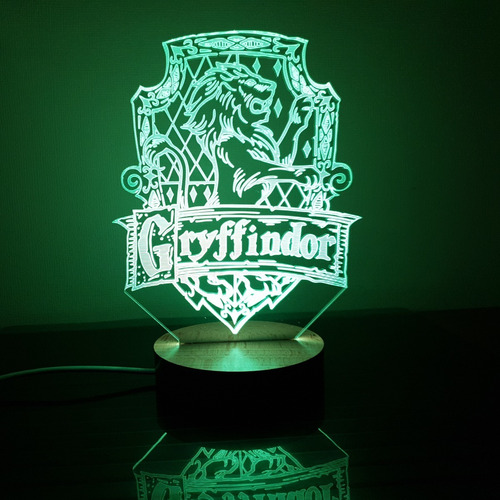 Lámpara De Mesa 3d Griffindor Harry Potter Base Madera