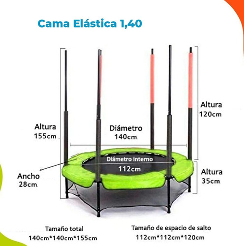 Imagen 3 de 8 de Cama Elastica Juego Plaza Red Reforzada 1,40 M Premium Dadaa