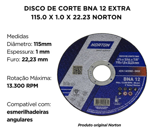 Disco De Corte Bna 12 Extra 115.0 X 1.0 X 22.23 Norton