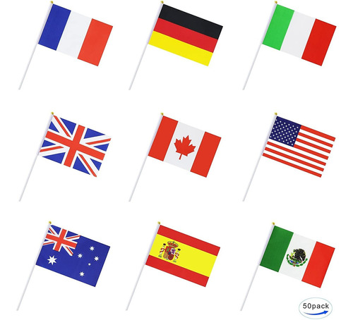 Bandera Internacional Del Palo Del Mundo, 50 Países De Mano