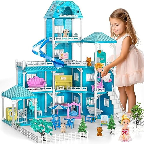 Casa De Muñecas, Dream Doll House Muebles Blue Girl Toys, 4 