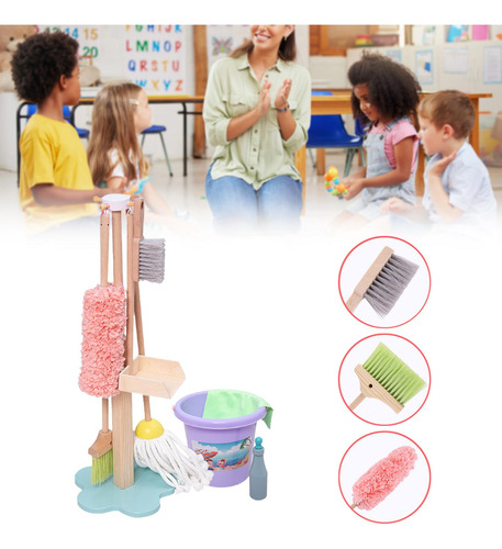 9x Juego De Limpieza Para Niños Cepillo De Soporte