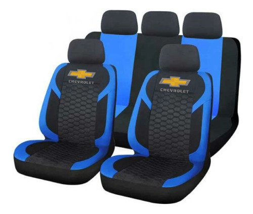 Juego Cubreasiento Universal Tela Negro Azul Logo Chevrolet