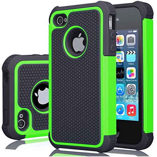 Funda Para iPhone 4/4s Verde Duro Plastico Outer + Goma Sili