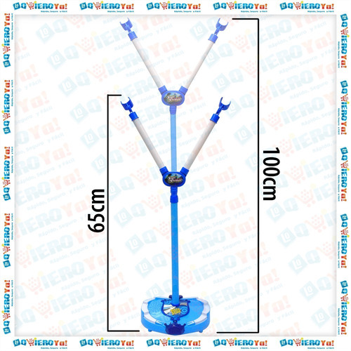 Imagen 2 de 9 de Microfono Infantil Karaoke Doble Con Pie Azul 100cm Sonidos