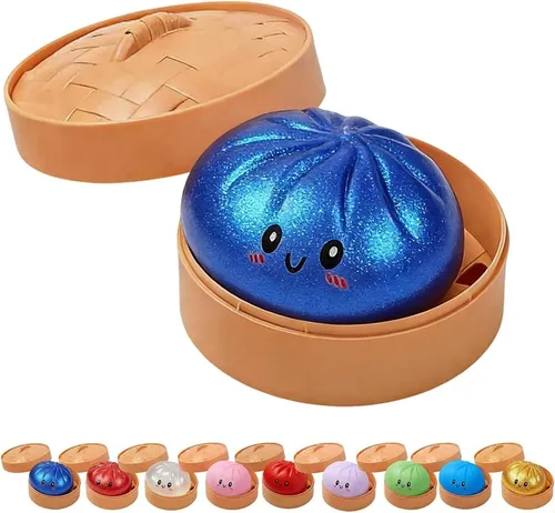 Juguete Squishy De Dumplings Con Cesta De Vapor - Peluche Blandito De Alta Calidad - Decoración De Escritorio Y Regalo Para Coleccionistas - Azul