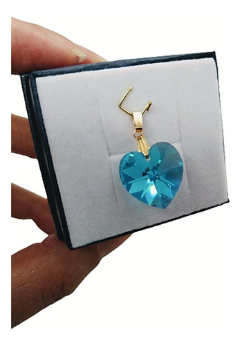 Pingente Cristal Swarovski Blue Zircon Ab 1,8 Cm Folh. Ouro