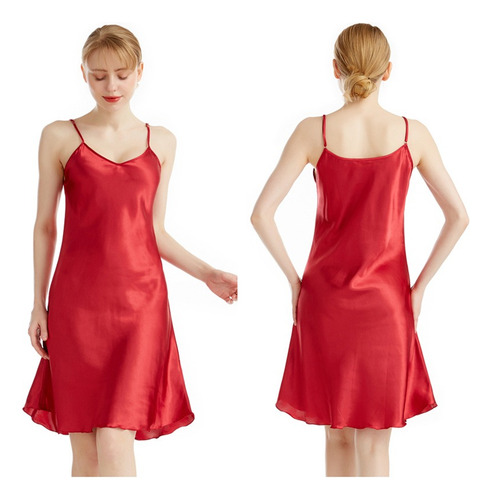 Camisón Con Tirantes Con Cuello En V Liso Fino De Verano
