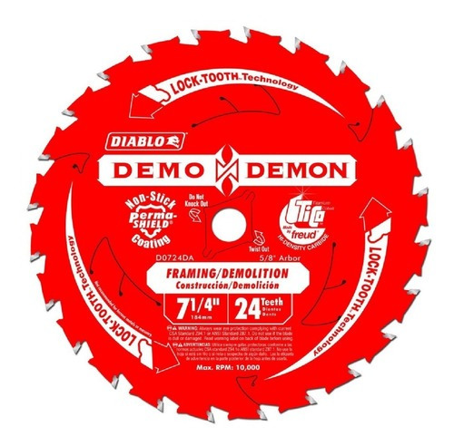 Disco Diablo 7-1/4 24 Dientes P/madera Con Clavos D0724da