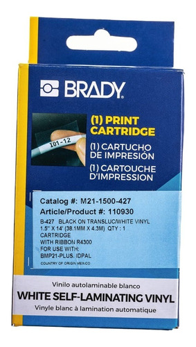 Cinta Brady 1.5  - M21-1500-427 Vinyl Blanco Auto Laminada