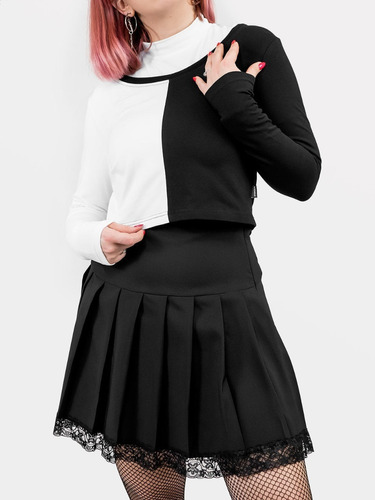 Top Lycra Blanco Y Negro Yin Yang Gótico Dark Punk Kawaii