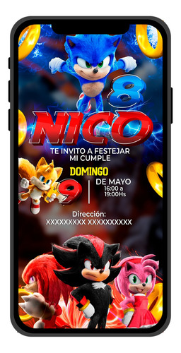 Invitación De Sonic- Invitación De Cumpleaños