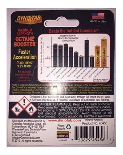 Aumentador Octanaje Dyno-tab Pastillas 20 Lt
