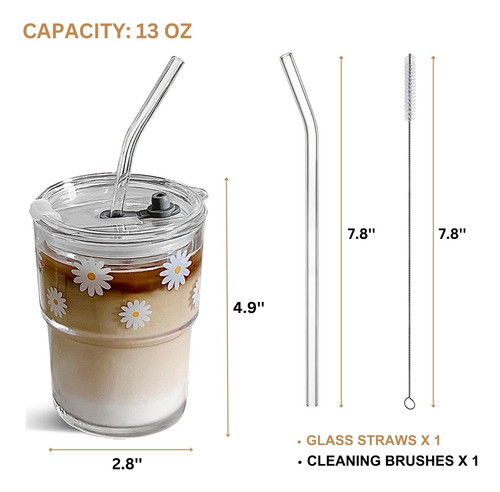 Vaso De Vidrio De 13 Oz Con Popote Y Tapa De Vidrio, Tazas P