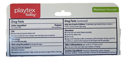 Playtex Baby Maximum Strength Diaper Rash Cream Zinc Oxide