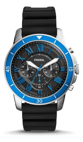 Reloj Fossil Fs5300 Para Hombre Color De La Malla Negro Color Del Bisel Azul/celeste Color Del Fondo Negro