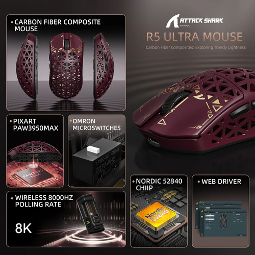 Ratón Inalámbrico Para Juegos Attack Shark R5 Ultra Carbon F