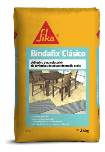 Cemento Adhesivo Cerámicas Sika Bindafix Clásico Bolsa 25 Kg