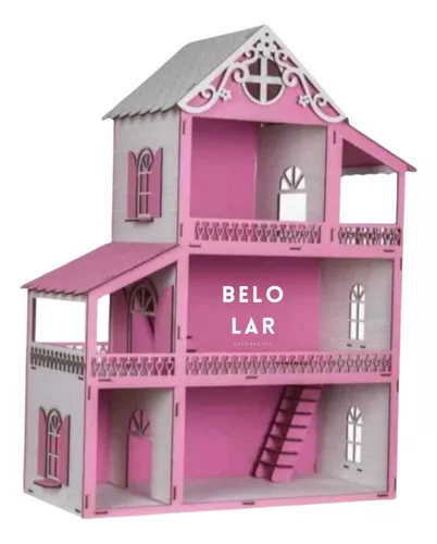 Casinha Casa de Boneca Barbie Polly Pintada 25 Móveis Madeira Mdf