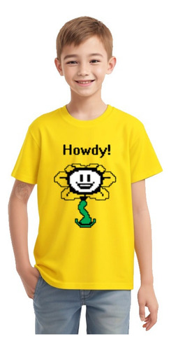 Camiseta Infantil Undertale Game Jogo Flor Flowey Howdy Rpg