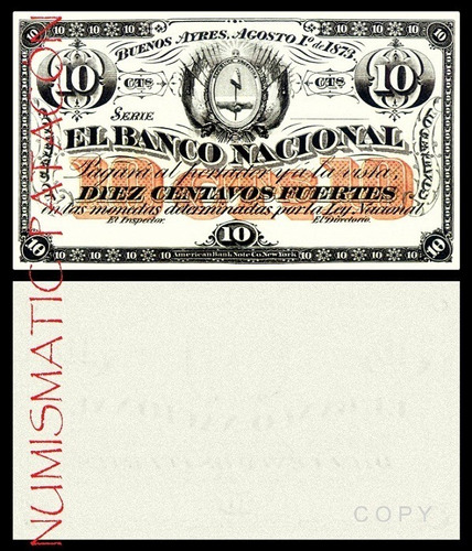 Billete 10 Centavos Fuertes Banco Nacional 1873 - Copia 643s