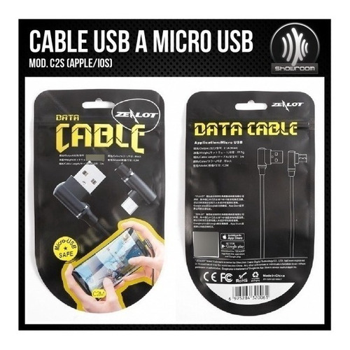 Imagen 5 de 8 de Cable Usb A Microusb Fichas L - 1 Metro - Zealot C2m
