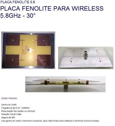 Nova Placa Fenolite Setorial Wireless 16dbi 5800mhz 30º